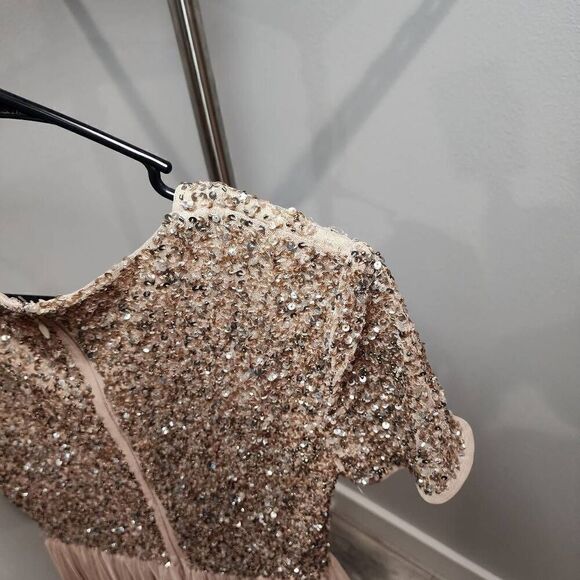 Short Sleeve Maxi Tulle Dress with Sequins in Muted Blush 6 - Picture 6 of 7